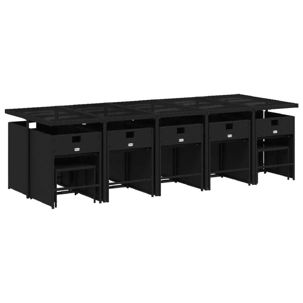 Σετ Τραπεζαρίας Κήπου 15 τεμ Μαύρο από Συνθ. Ρατάν με Μαξιλάρια