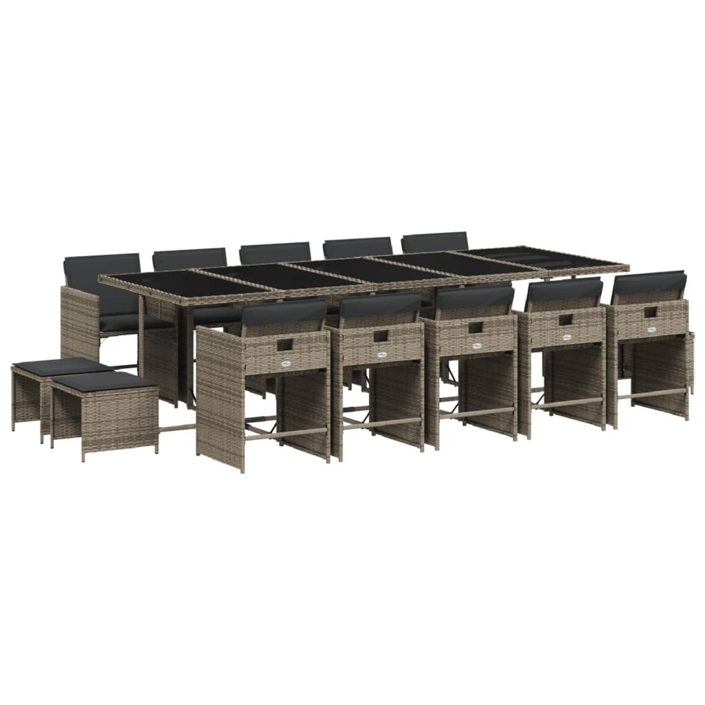 Σετ Τραπεζαρίας Κήπου 15 τεμ. Γκρι Συνθετικό Ρατάν με Μαξιλάρια