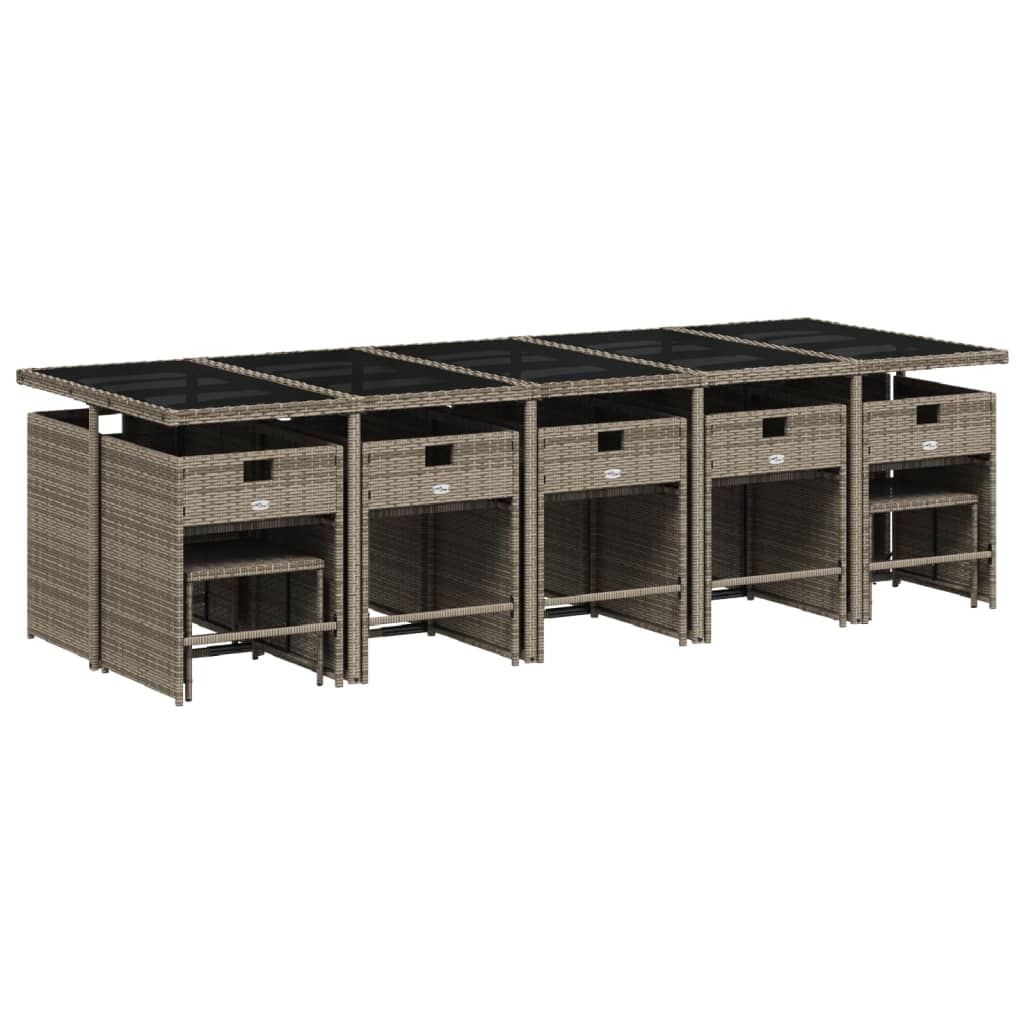 Σετ Τραπεζαρίας Κήπου 15 τεμ. Γκρι Συνθετικό Ρατάν με Μαξιλάρια