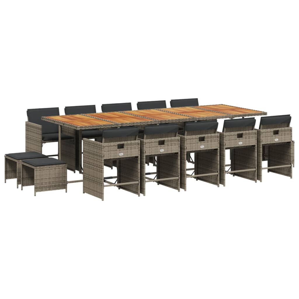 Σετ Τραπεζαρίας Κήπου 15 τεμ. Γκρι Συνθετικό Ρατάν με Μαξιλάρια