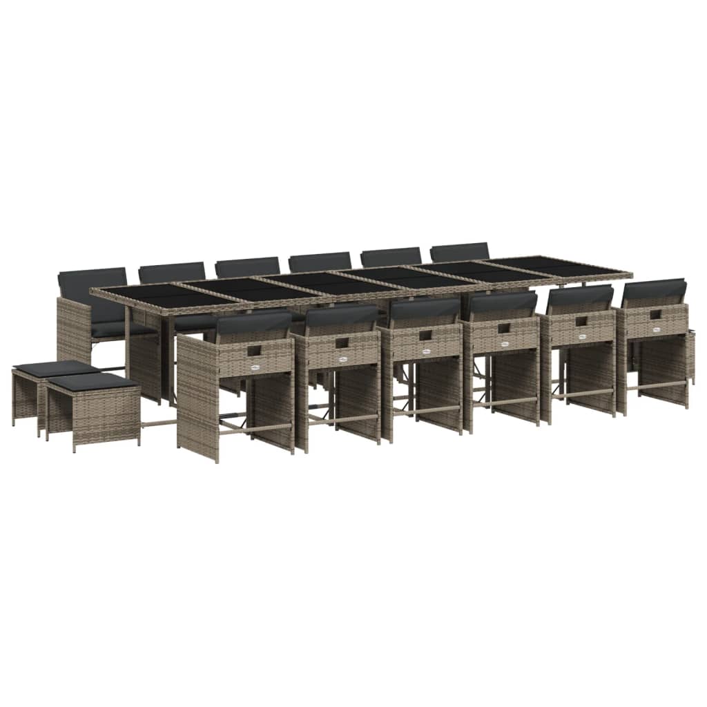 Σετ Τραπεζαρίας Κήπου 17 τεμ. Γκρι από Συνθ. Ρατάν με Μαξιλάρια