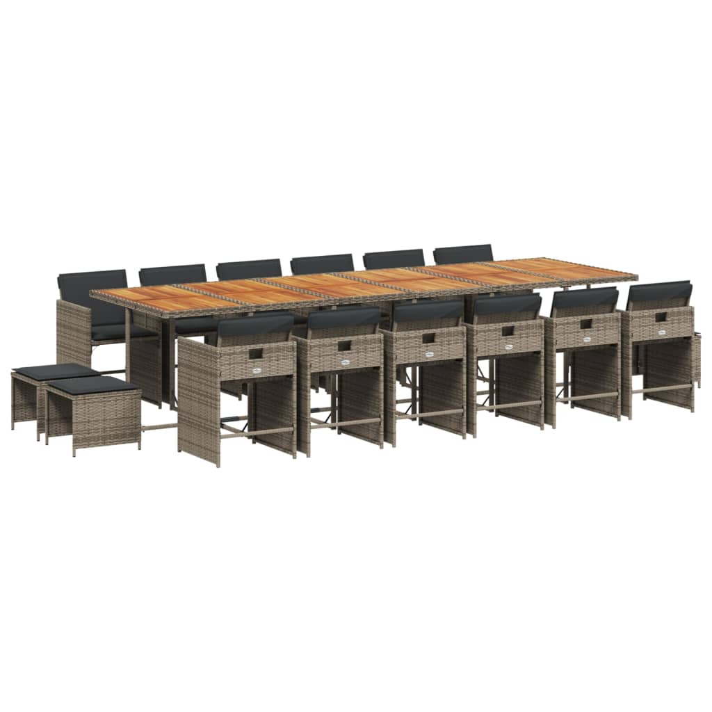 Σετ Τραπεζαρίας Κήπου 17 τεμ. Γκρι από Συνθ. Ρατάν με Μαξιλάρια