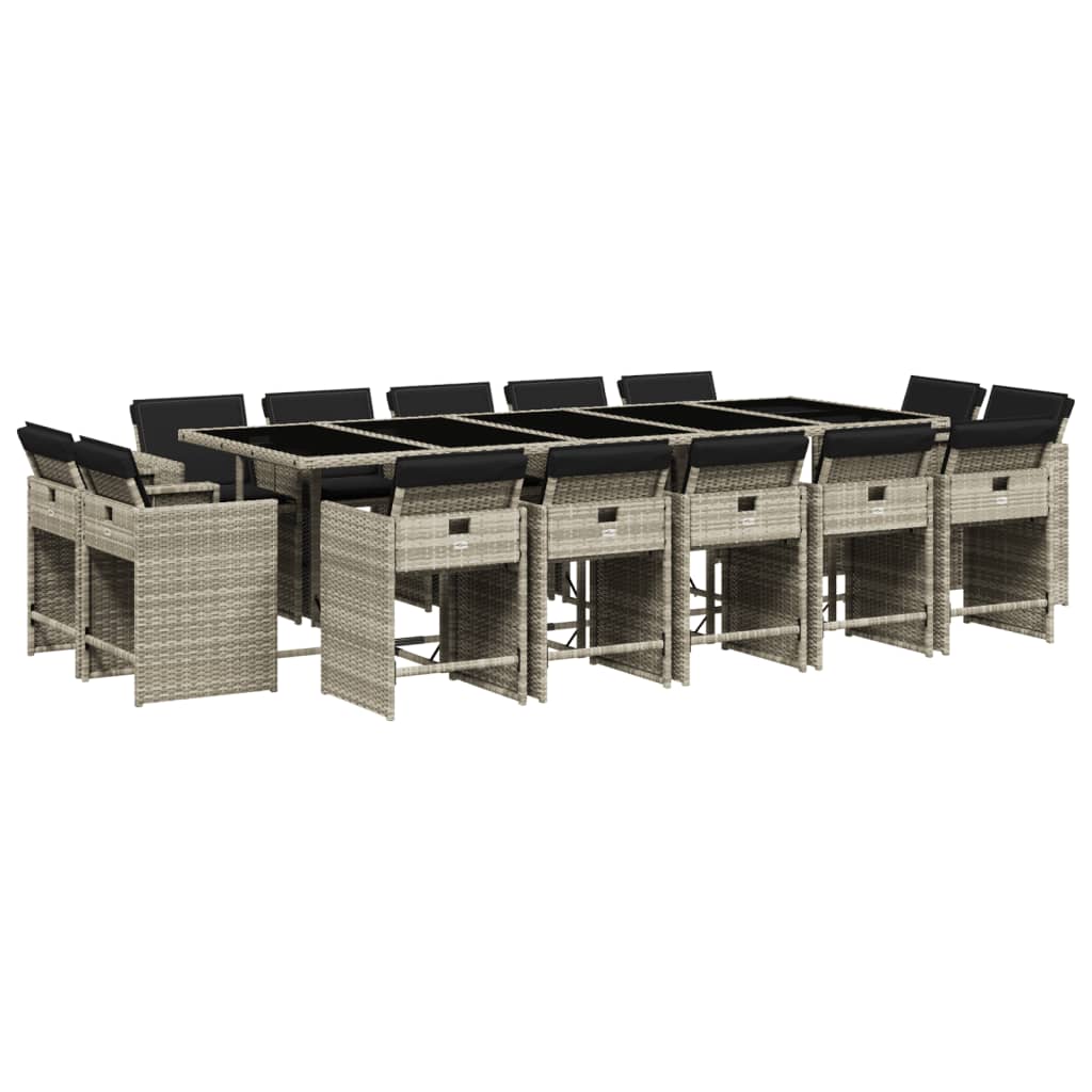 Σετ Τραπεζαρίας Κήπου 15 τεμ. Αν. Γκρι Συνθ. Ρατάν με Μαξιλάρια