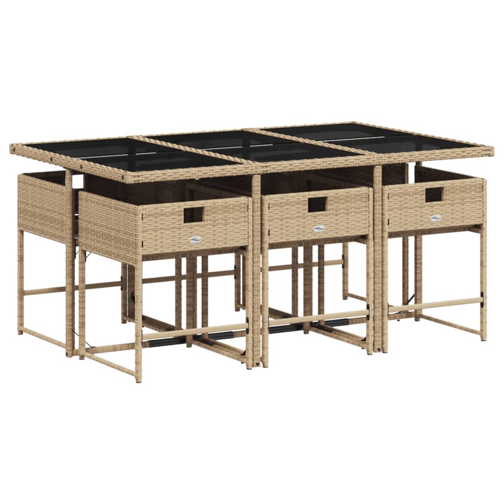 Σετ Τραπεζαρίας Κήπου 7 τεμ. Μπεζ Συνθετικό Ρατάν με Μαξιλάρια