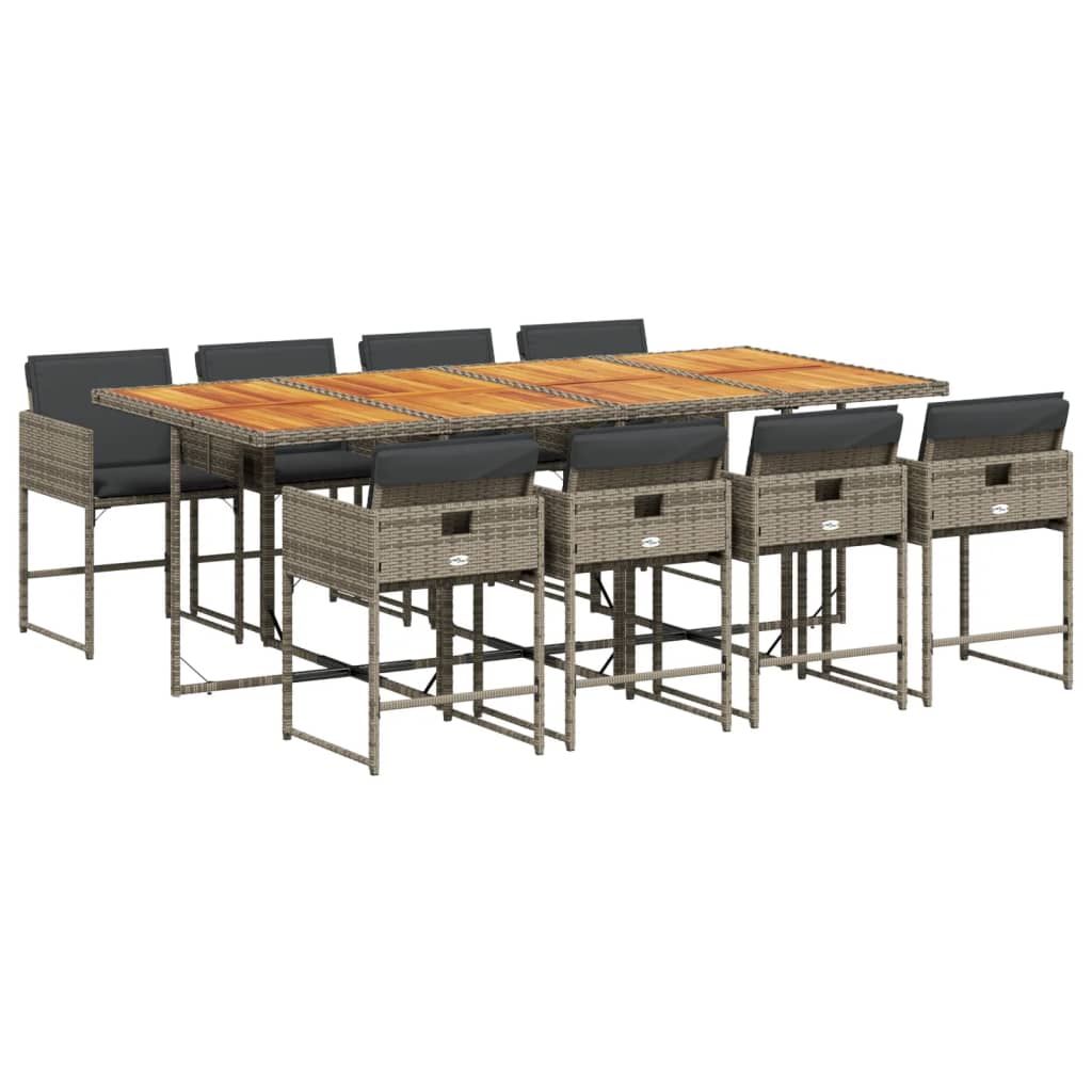 Σετ Τραπεζαρίας Κήπου 9 τεμ. Γκρι Συνθ. Ρατάν με Μαξιλάρια