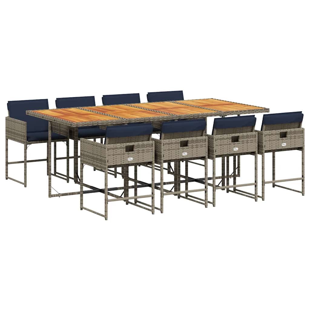 Σετ Τραπεζαρίας Κήπου 9 τεμ. Γκρι Συνθ. Ρατάν με Μαξιλάρια