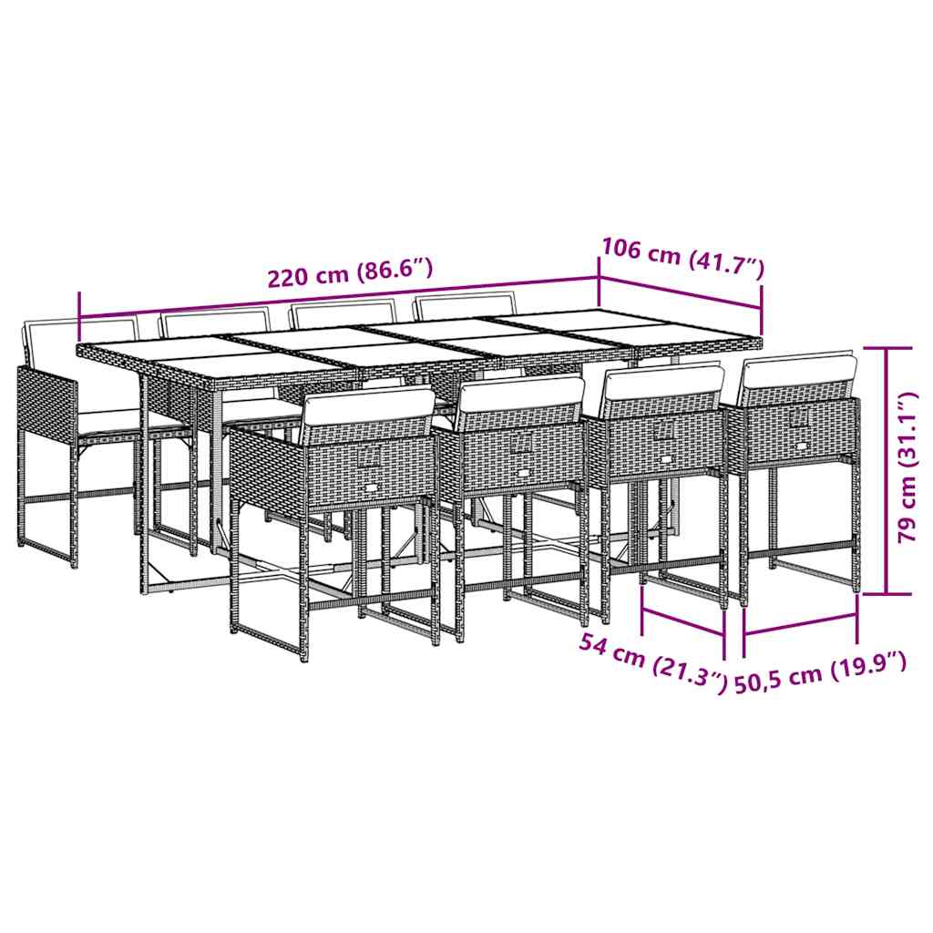 Σετ Τραπεζαρίας Κήπου 9 τεμ. Γκρι Συνθ. Ρατάν με Μαξιλάρια