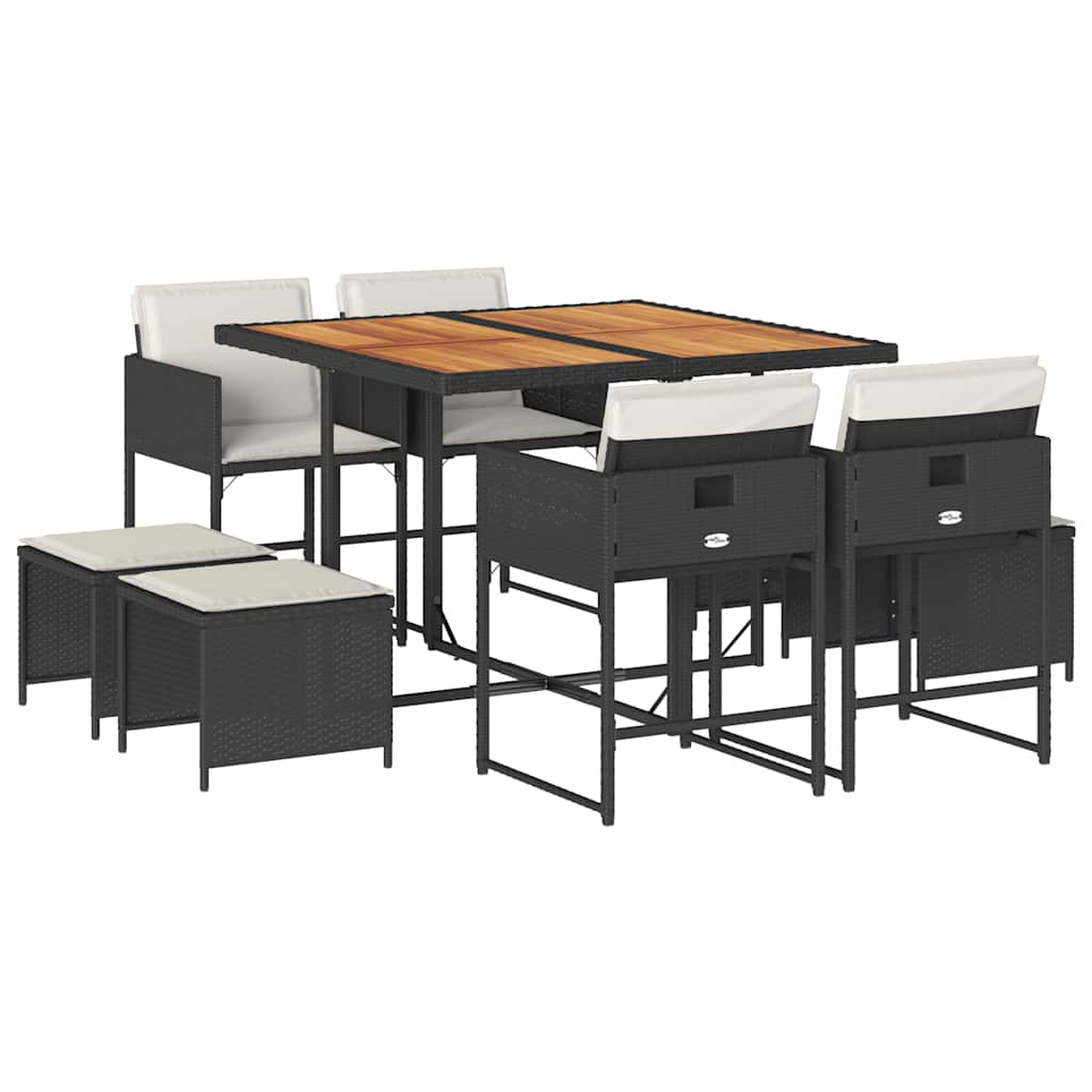 Σετ Τραπεζαρίας Κήπου 9 τεμ Μαύρο από Συνθ. Ρατάν με Μαξιλάρια