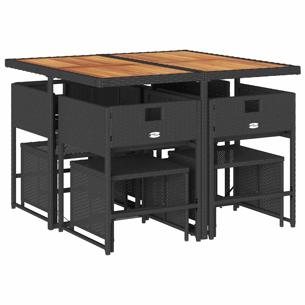 Σετ Τραπεζαρίας Κήπου 9 τεμ Μαύρο από Συνθ. Ρατάν με Μαξιλάρια