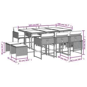 Σετ Τραπεζαρίας Κήπου 11 Τεμαχίων Γκρι Συνθ. Ρατάν με Μαξιλάρια