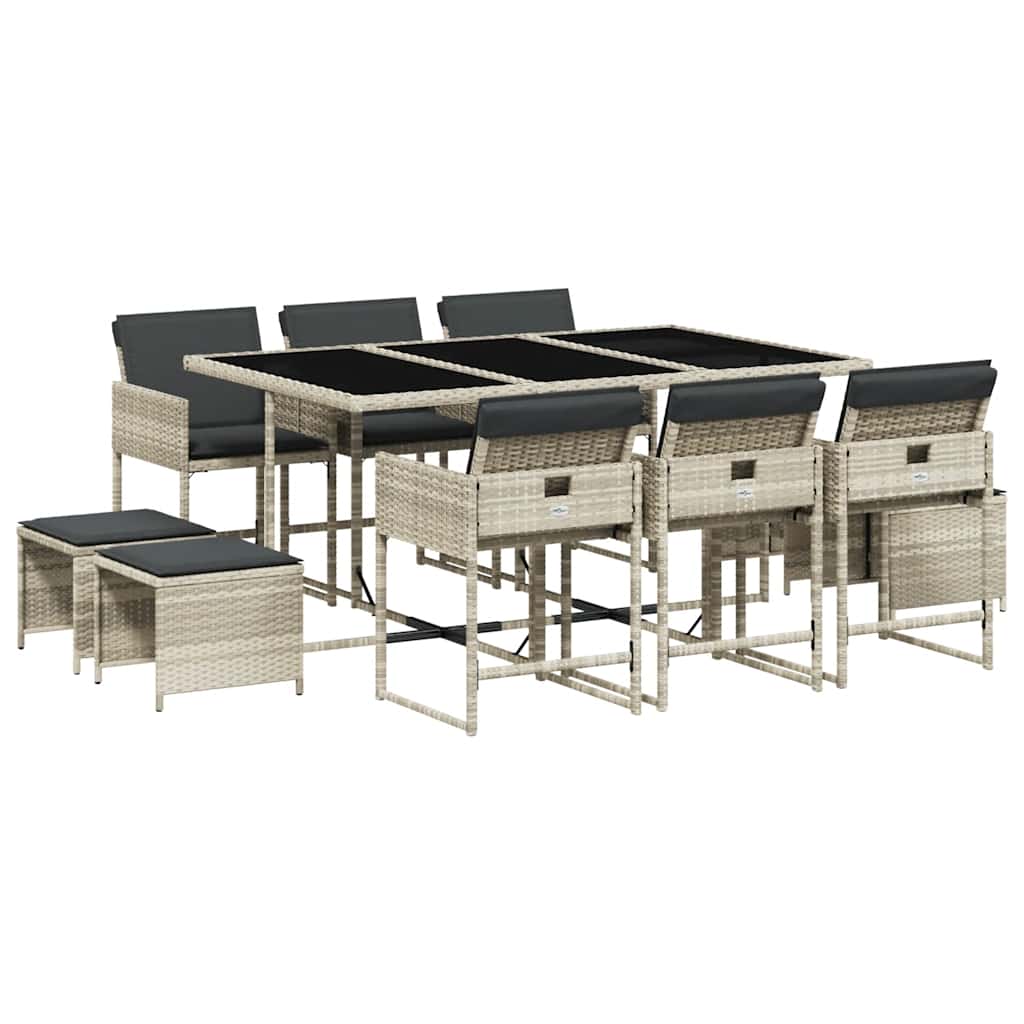 Σετ Τραπεζαρίας Κήπου 11 τεμ. Αν. Γκρι Συνθ. Ρατάν με Μαξιλάρια