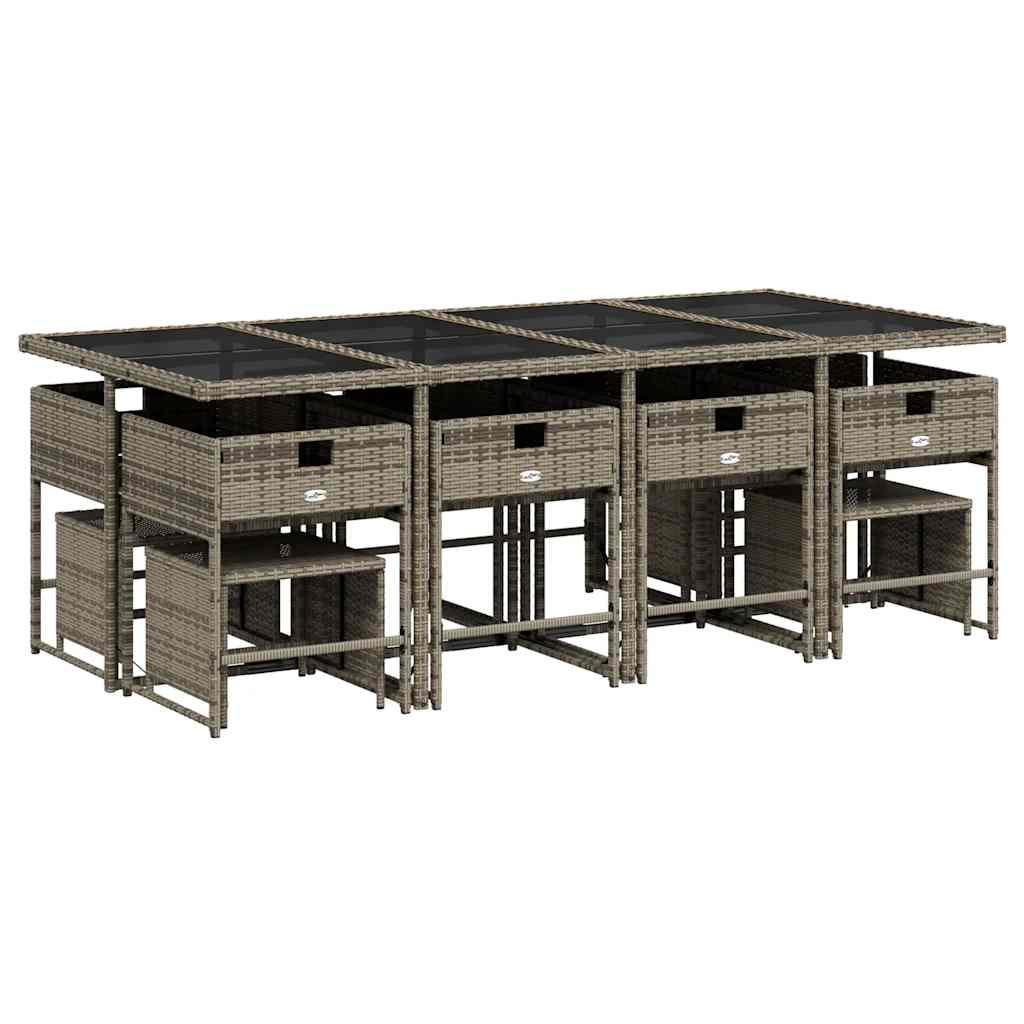 Τραπεζαρία Κήπου 13 Τεμαχίων Γκρι Συνθετικό Ρατάν με Μαξιλάρια