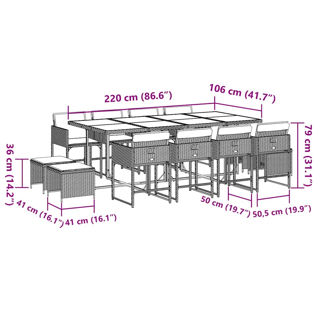 Τραπεζαρία Κήπου 13 Τεμαχίων Γκρι Συνθετικό Ρατάν με Μαξιλάρια