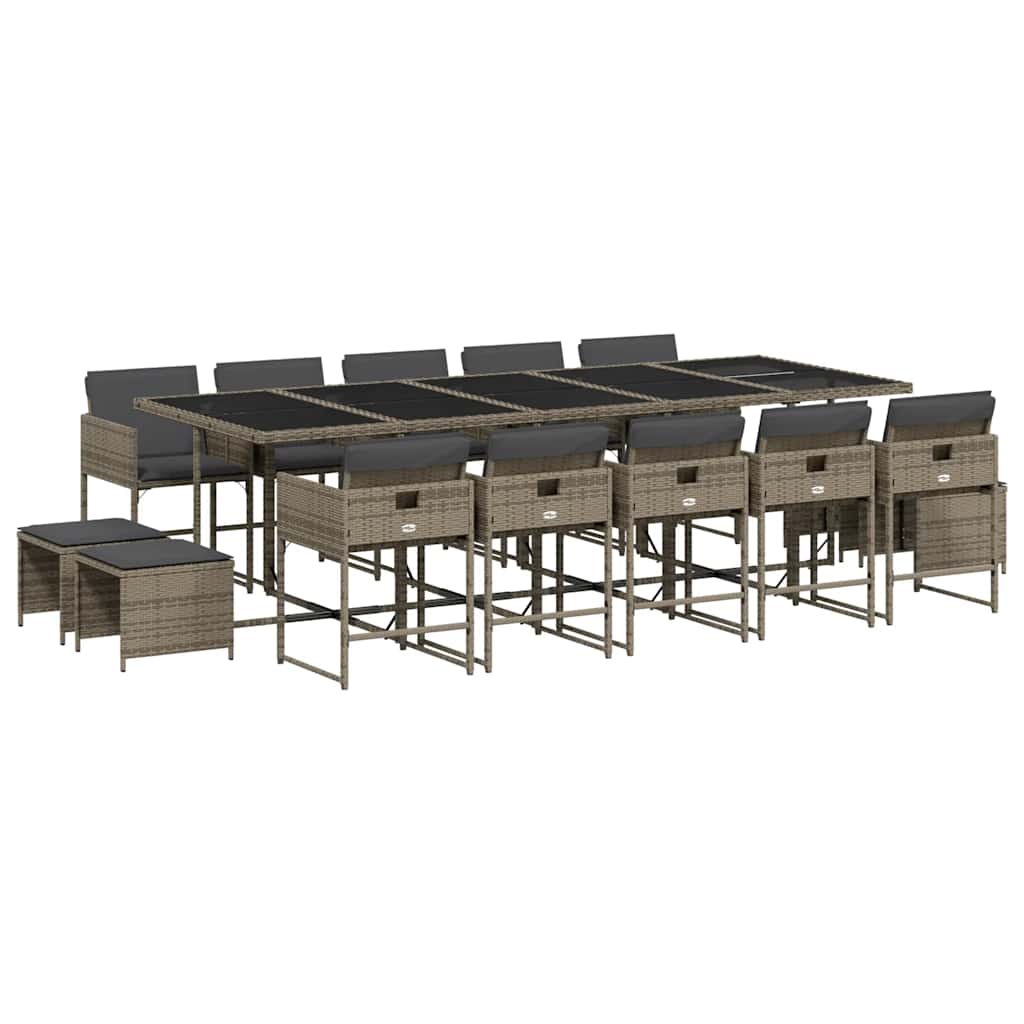 Σετ Τραπεζαρίας Κήπου 15 τεμ. Γκρι Συνθετικό Ρατάν με Μαξιλάρια