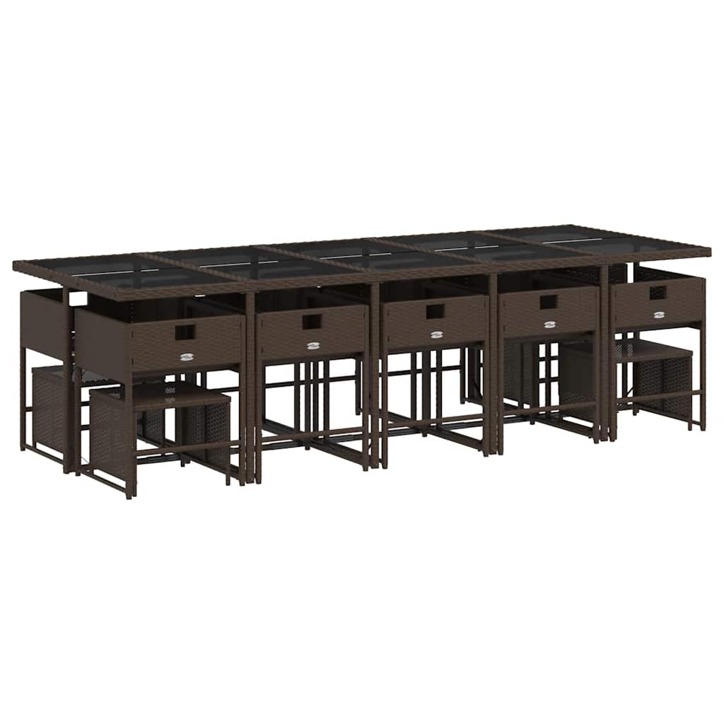 Σετ Τραπεζαρίας Κήπου 15 τεμ Καφέ από Συνθ. Ρατάν με Μαξιλάρια