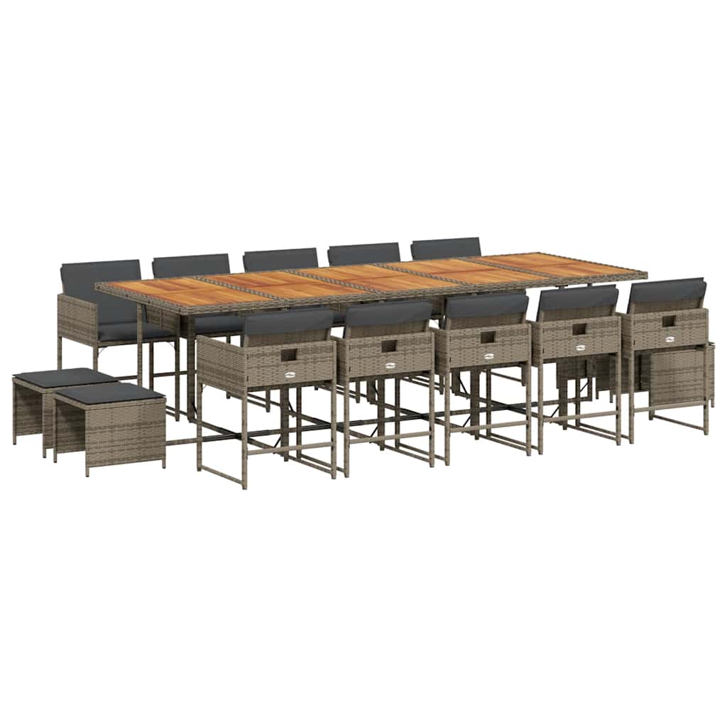 Σετ Τραπεζαρίας Κήπου 15 τεμ. Γκρι Συνθετικό Ρατάν με Μαξιλάρια