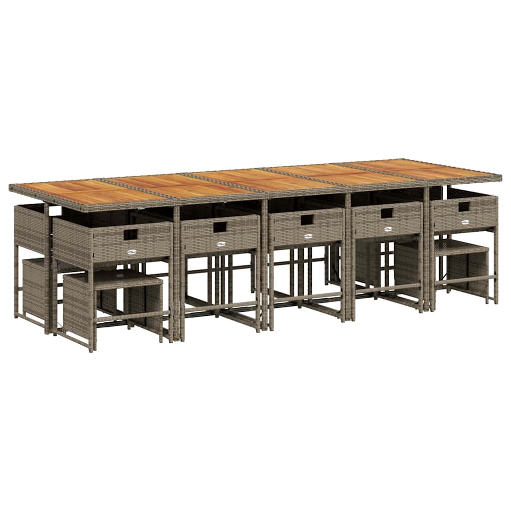 Σετ Τραπεζαρίας Κήπου 15 τεμ. Γκρι Συνθετικό Ρατάν με Μαξιλάρια