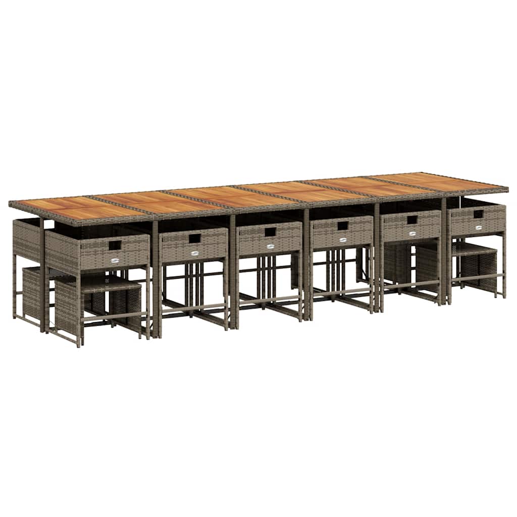 Σετ Τραπεζαρίας Κήπου 17 τεμ. Γκρι από Συνθ. Ρατάν με Μαξιλάρια