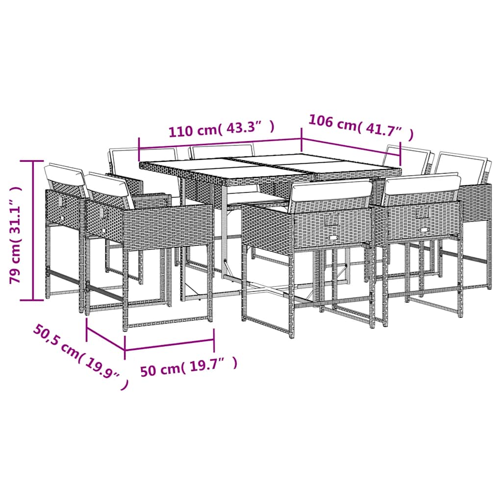 Σετ Τραπεζαρίας Κήπου 9 τεμ. Μπεζ Συνθετικό Ρατάν με Μαξιλάρια
