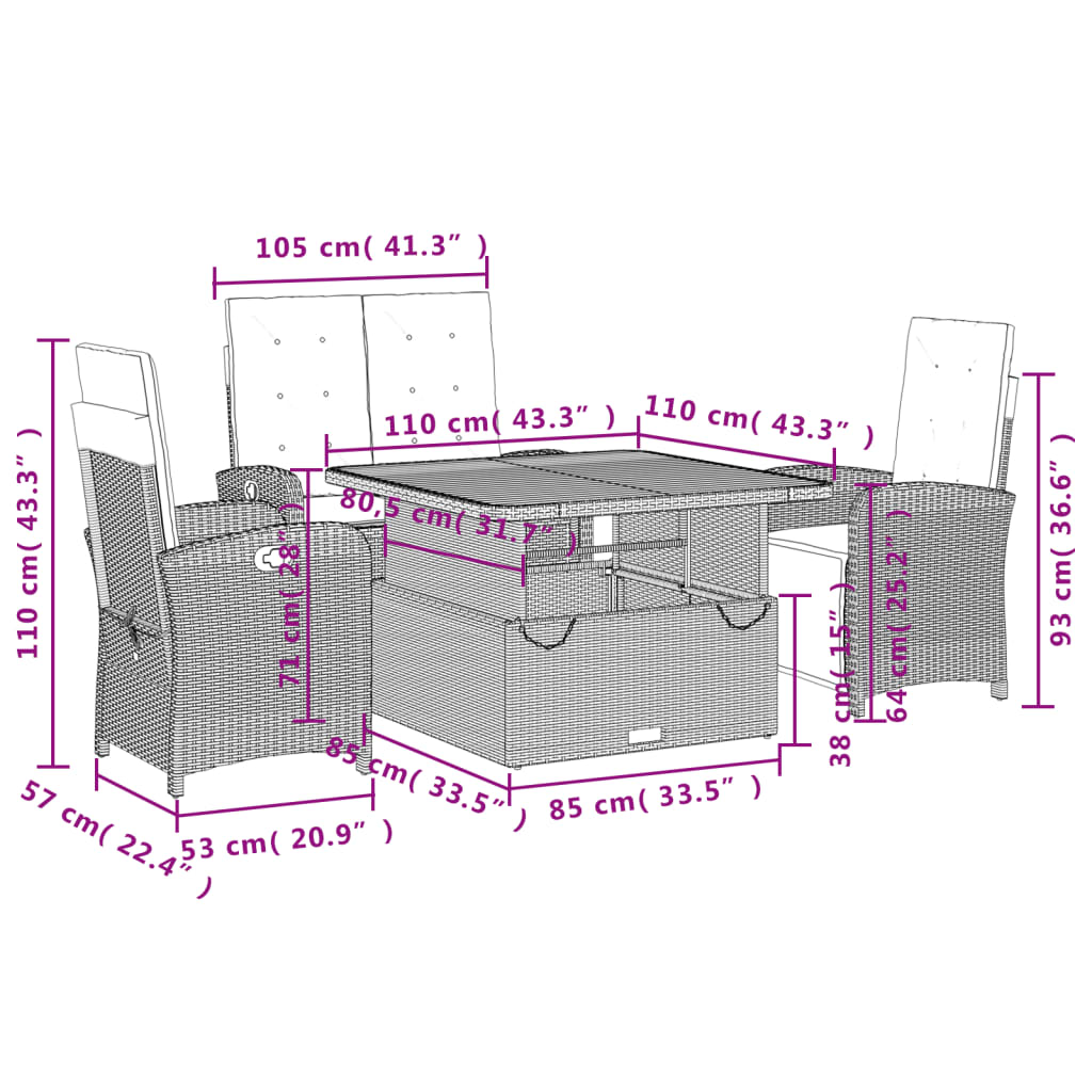 Σετ Τραπεζαρίας Κήπου με Μαξιλάρια 4 τεμ. Μαύρο από Συνθ. Ρατάν