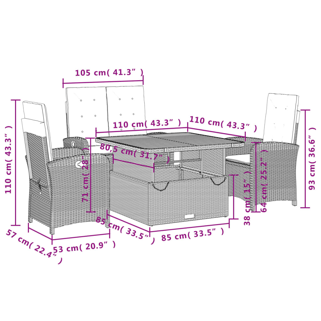 Σετ Τραπεζαρίας Κήπου 4 τεμ. Μπεζ Συνθετικό Ρατάν με Μαξιλάρια