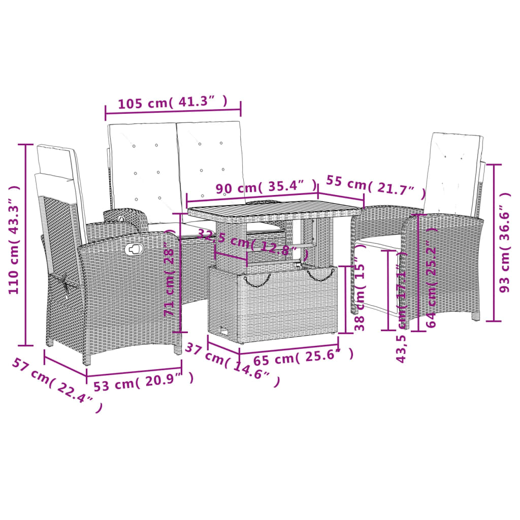 Σετ Τραπεζαρίας Κήπου 4 τεμ. Μπεζ Συνθετικό Ρατάν με Μαξιλάρια