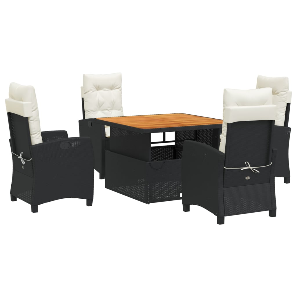 Σετ Τραπεζαρίας Κήπου 5 Τεμαχίων Μαύρο Συνθ. Ρατάν με Μαξιλάρια