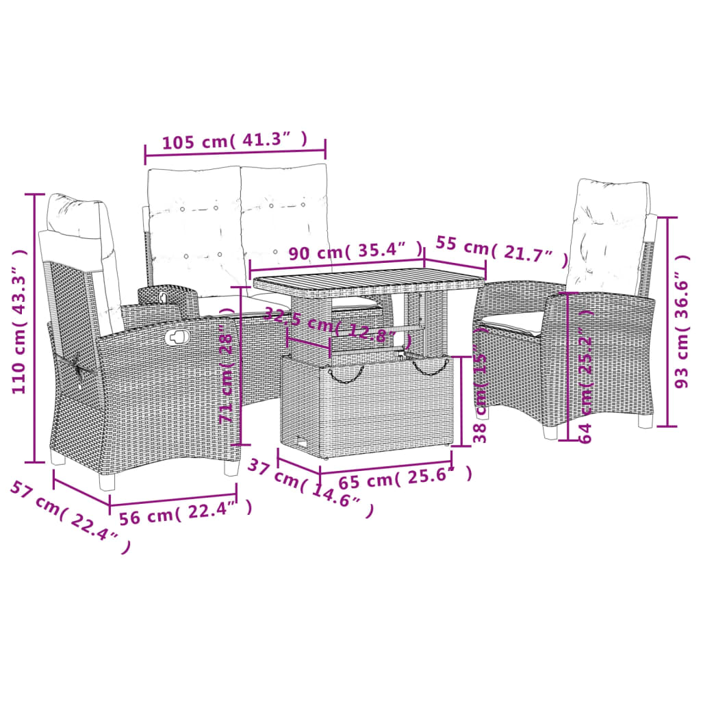 Σετ Τραπεζαρίας Κήπου με Μαξιλάρια 4 τεμ. Μαύρο από Συνθ. Ρατάν