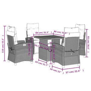 Σετ Τραπεζαρίας Κήπου 5 Τεμαχίων Μαύρο Συνθ. Ρατάν με Μαξιλάρια