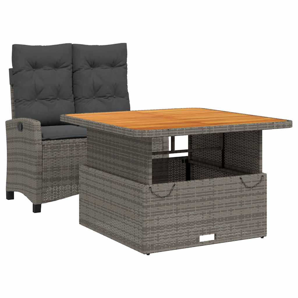 Σετ Τραπεζαρίας Κήπου 2 τεμ. Γκρι Συνθ. Ρατάν με Μαξιλάρια