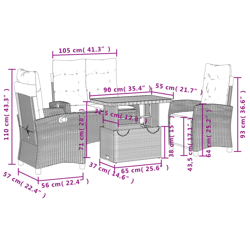 Σετ Τραπεζαρίας Κήπου 4 τεμ. Μπεζ Συνθετικό Ρατάν με Μαξιλάρια
