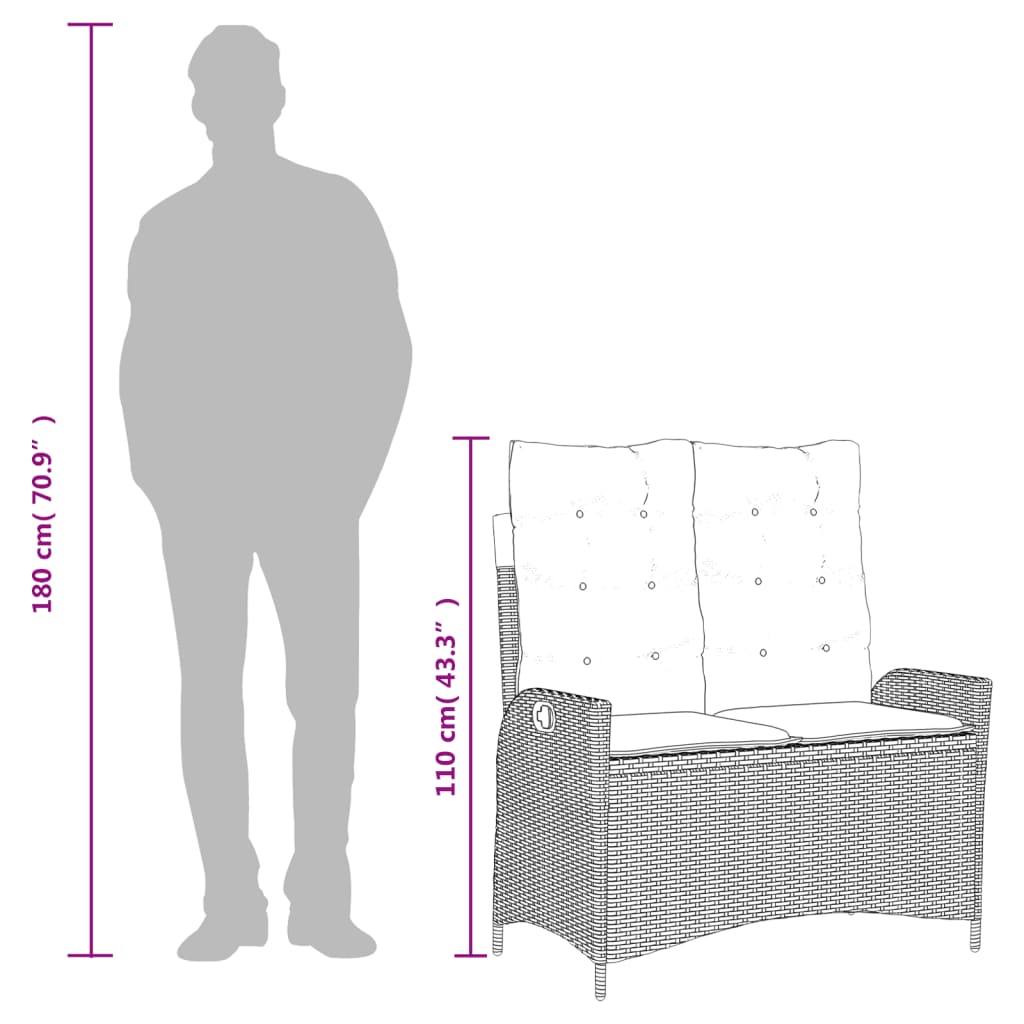 Σετ Τραπεζαρίας Κήπου 2 Τεμ. Μαύρο από Συνθ. Ρατάν με Μαξιλάρια