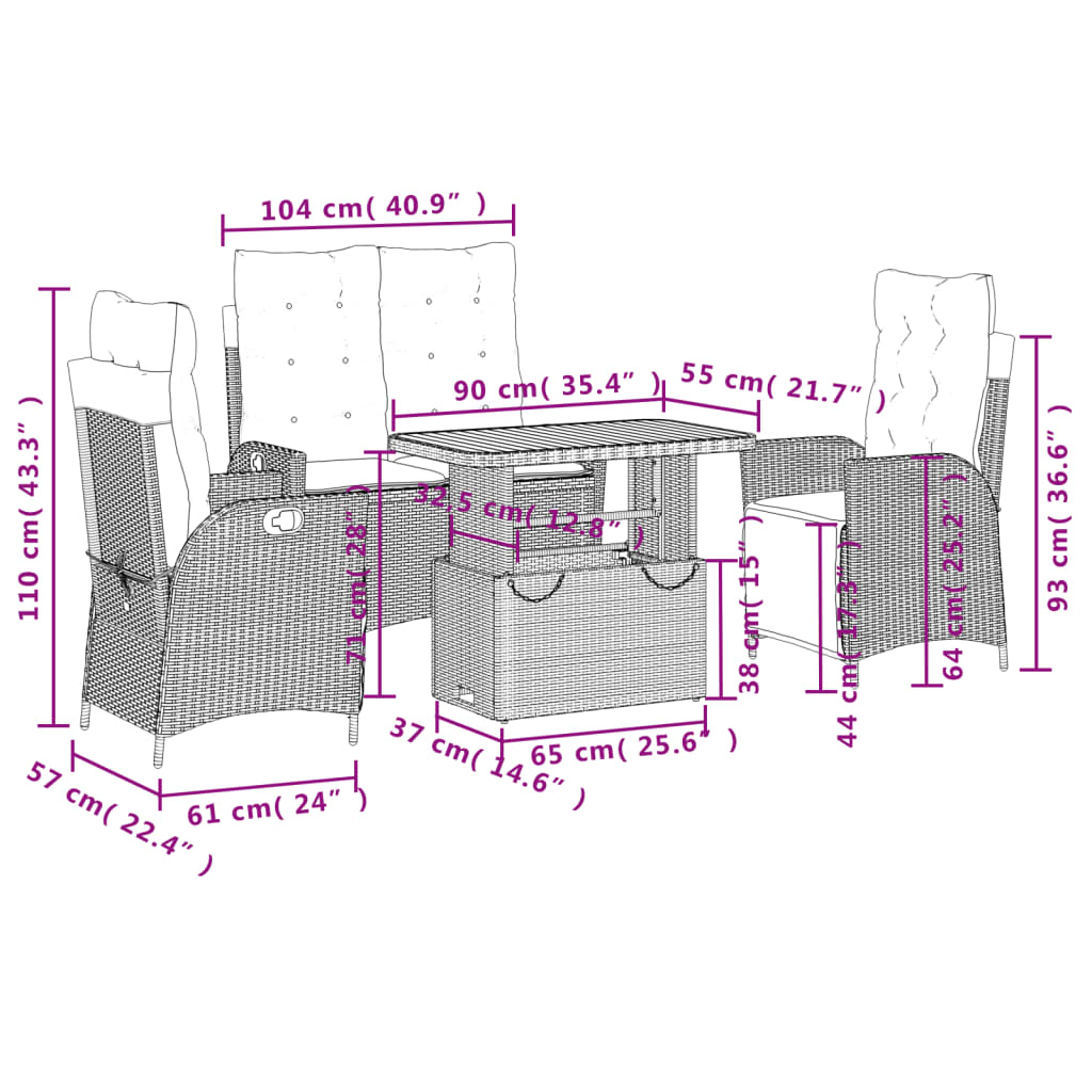 Σετ Τραπεζαρίας Κήπου με Μαξιλάρια 4 τεμ. Μαύρο από Συνθ. Ρατάν