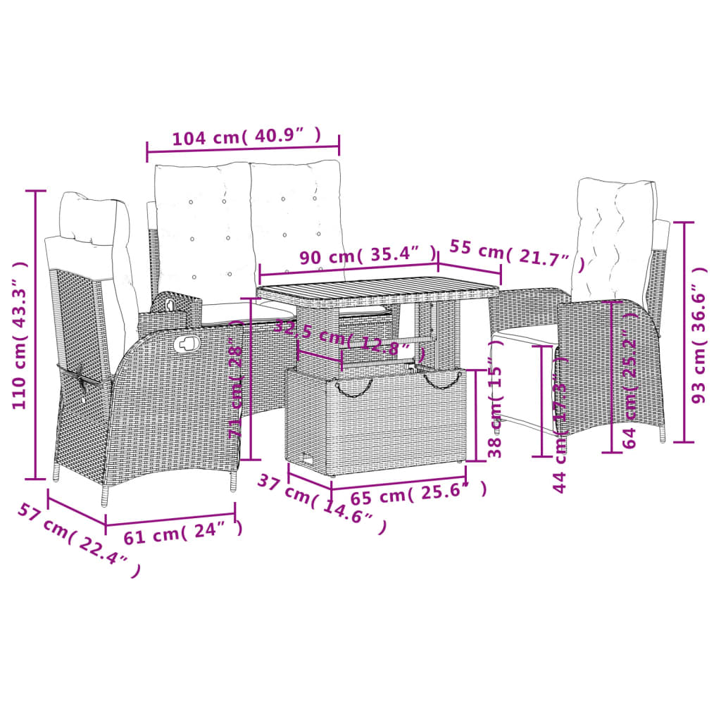 Σετ Τραπεζαρίας Κήπου 4 τεμ. Μπεζ Συνθετικό Ρατάν με Μαξιλάρια