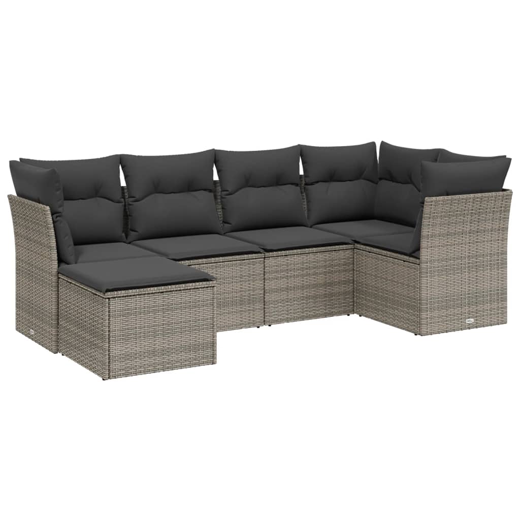 Σαλόνι Κήπου 6 Τεμαχίων από Γκρι Συνθετικό Ρατάν με Μαξιλάρια