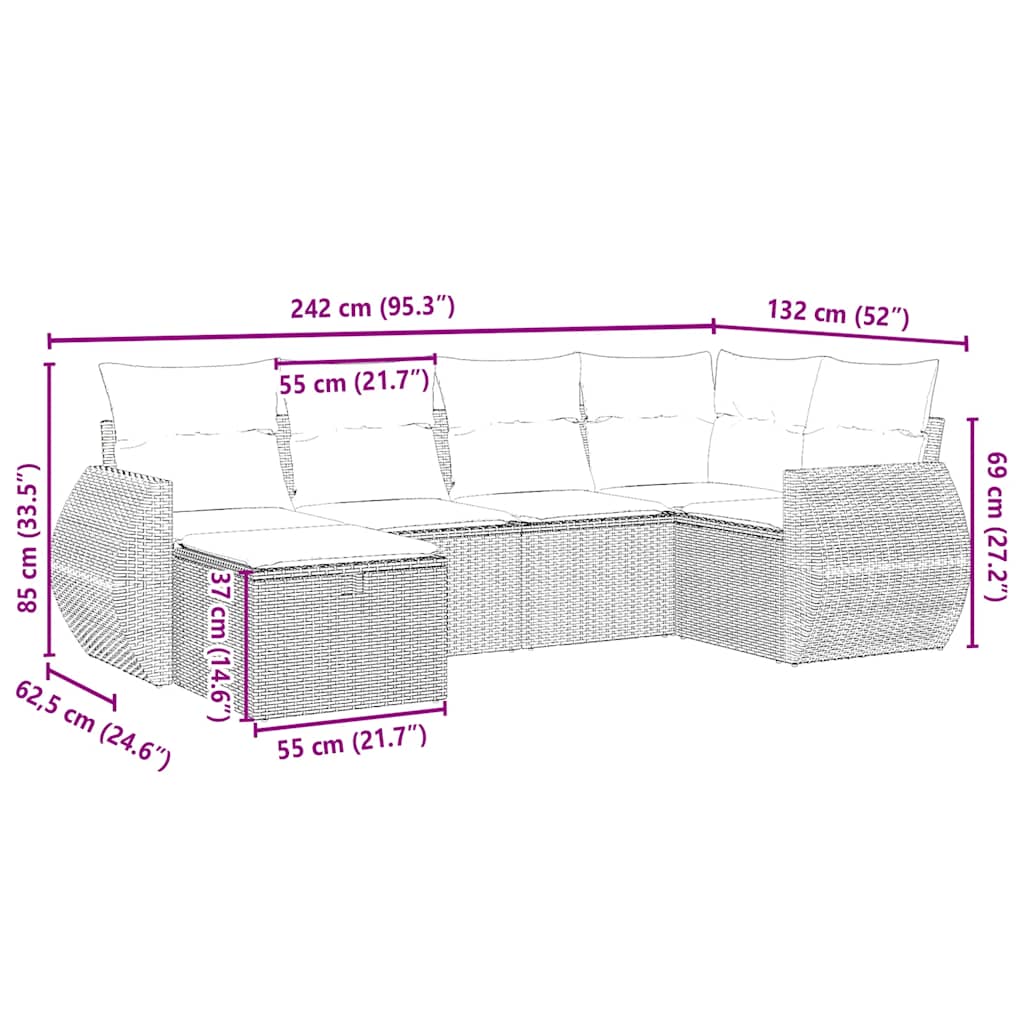 Σαλόνι Κήπου Σετ 6 Τεμαχίων Γκρι Συνθετικό Ρατάν με Μαξιλάρια