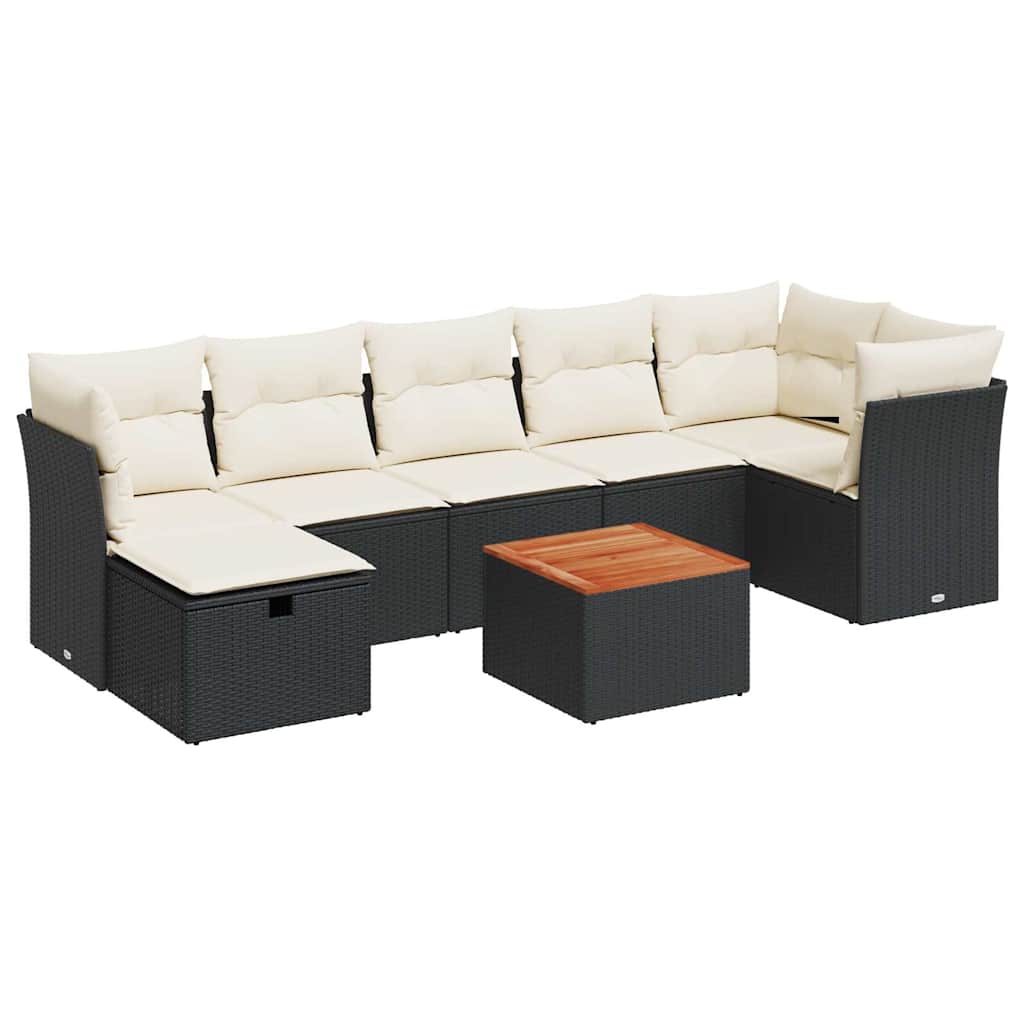 Σαλόνι Κήπου 8 Τεμαχίων Μαύρο από Συνθετικό Ρατάν με Μαξιλάρια