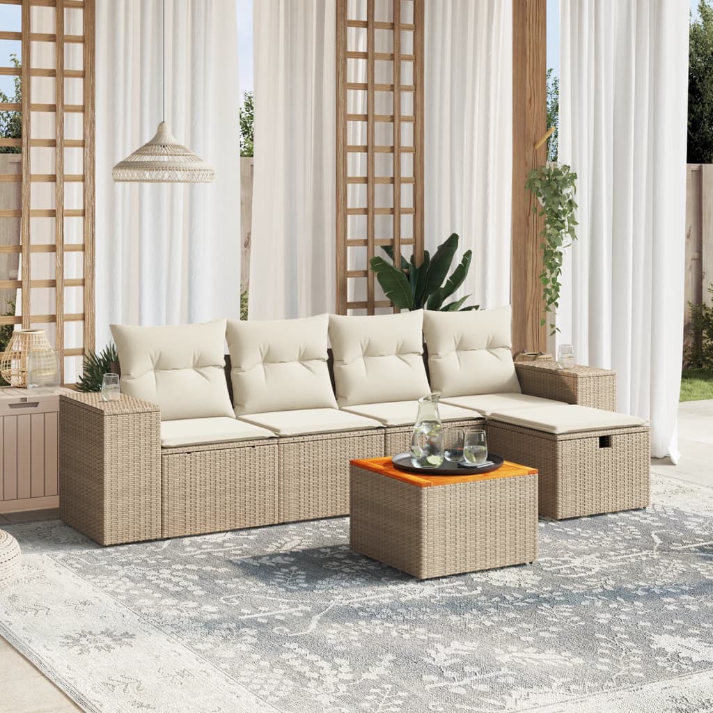 Σετ Καναπέ Κήπου 6 τεμ. Μπεζ Συνθετικό Ρατάν με Μαξιλάρια - Pakobazaar