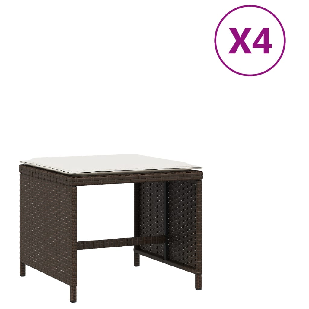 Σκαμπό Κήπου 4 τεμ. Καφέ 40x40x35 εκ. Συνθ. Ρατάν με Μαξιλάρια