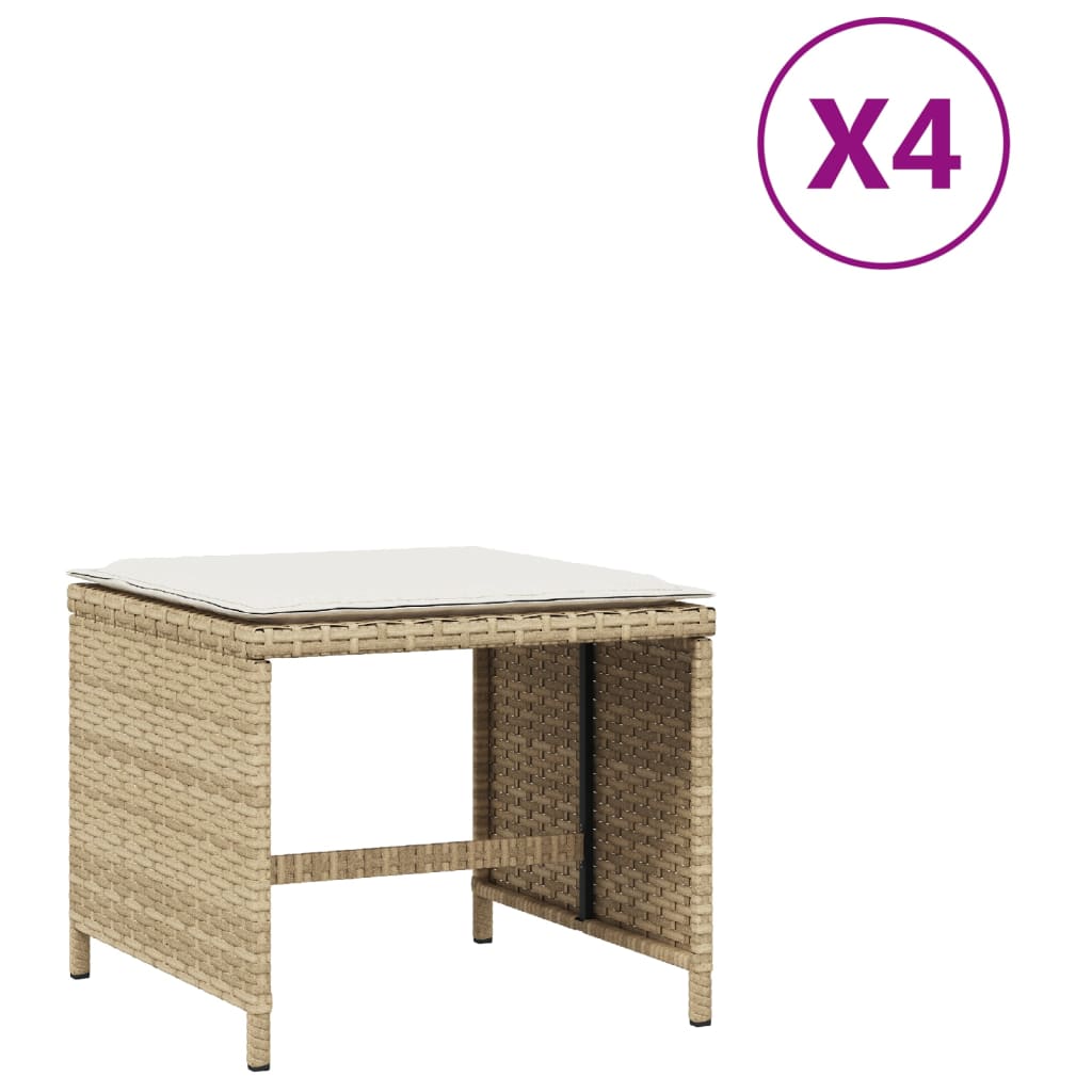 Σκαμπό Κήπου 4 τεμ. Μπεζ 40x40x35 εκ. Συνθ. Ρατάν με Μαξιλάρια