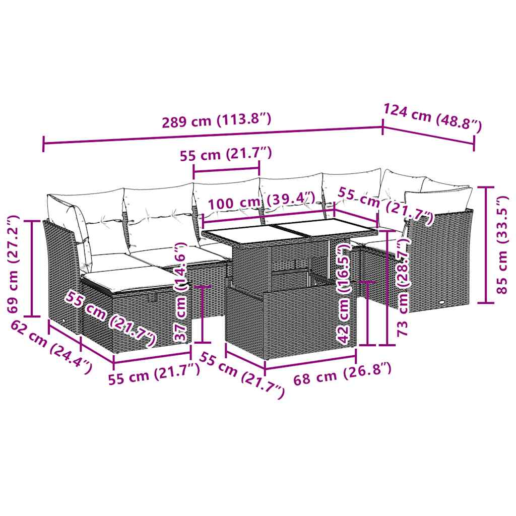 Σαλόνι Κήπου Σετ 8 τεμ. Μπεζ Συνθετικό Ρατάν με Μαξιλάρια