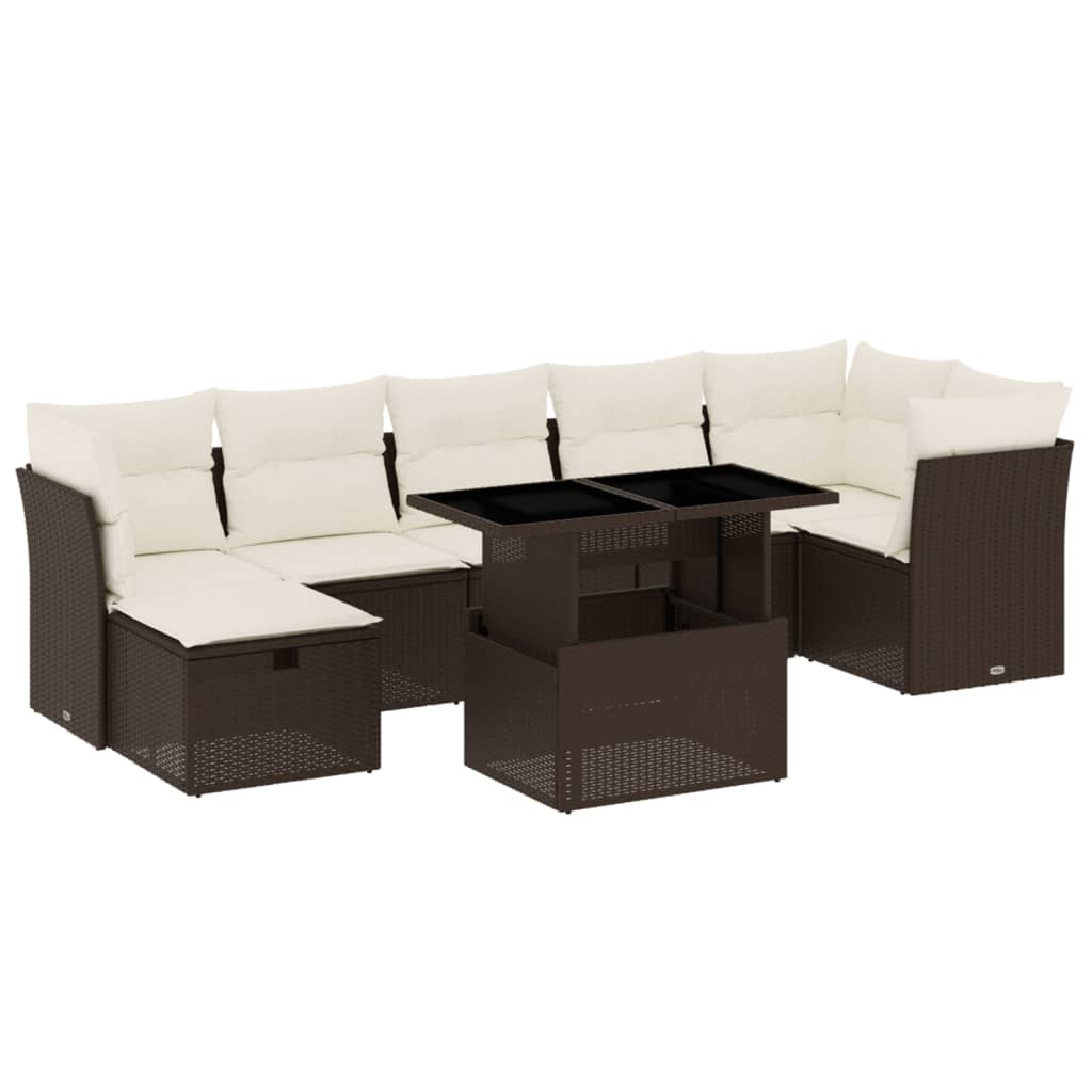 Σαλόνι Κήπου Σετ 8 Τεμαχίων Καφέ Συνθετικό Ρατάν με Μαξιλάρια