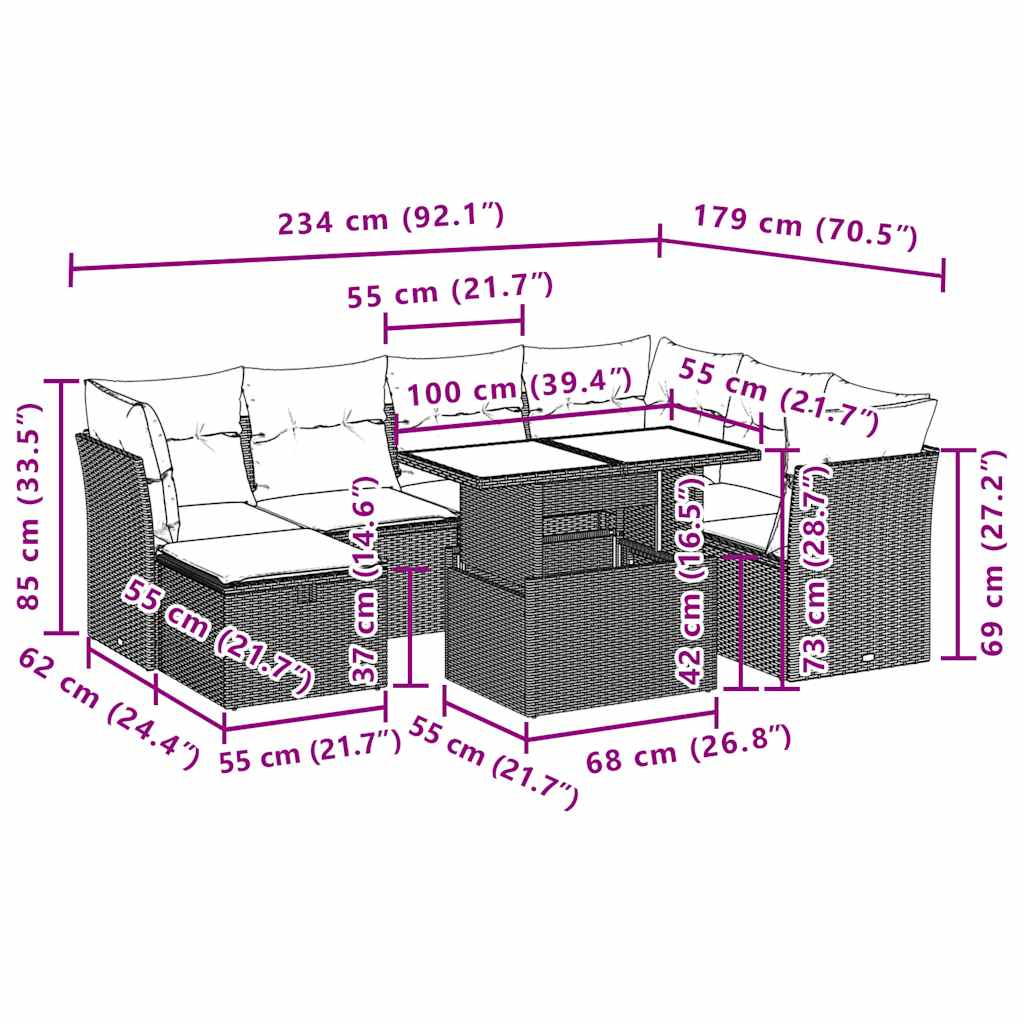Σαλόνι Κήπου Σετ 8 τεμ. Μπεζ Συνθετικό Ρατάν με Μαξιλάρια
