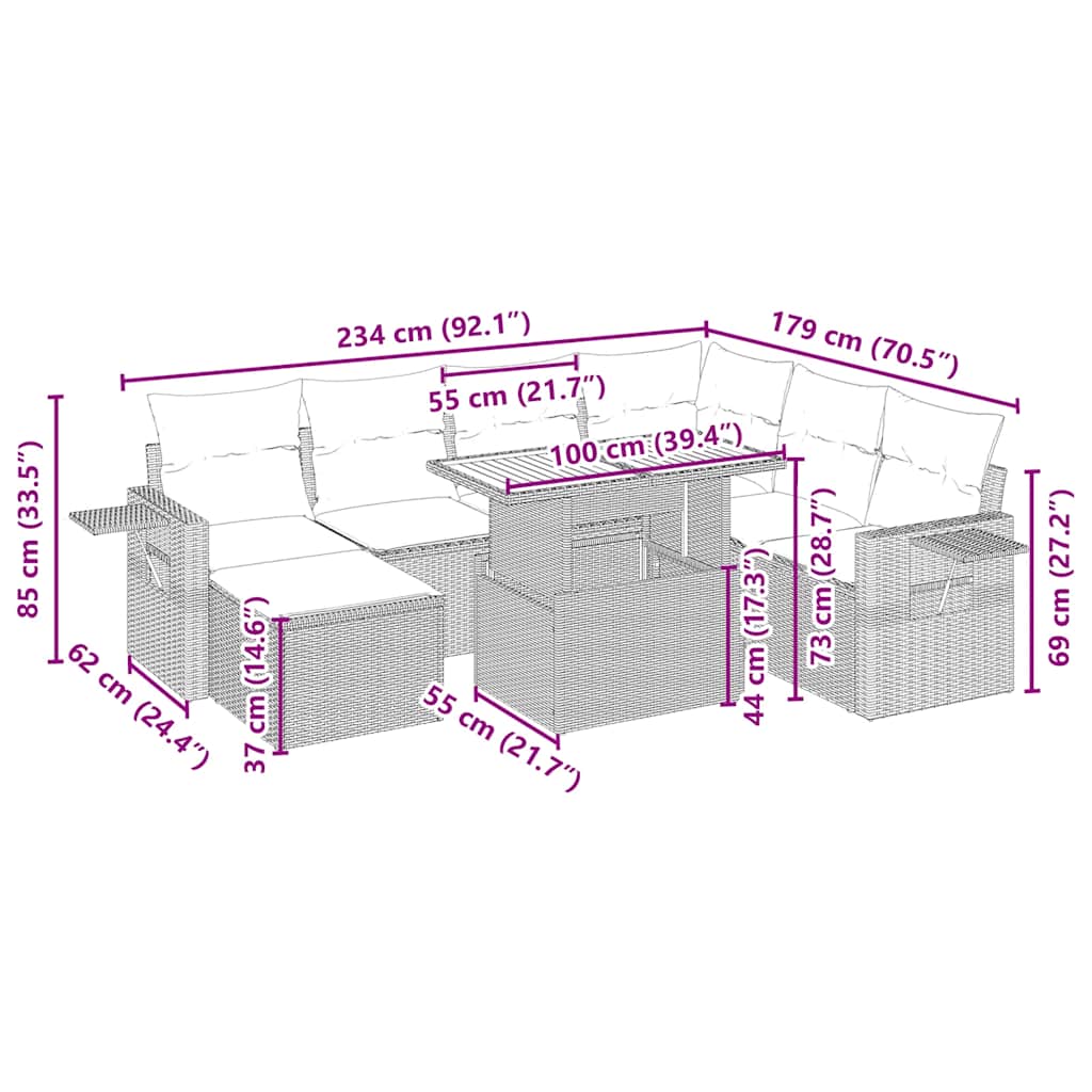 Σαλόνι Κήπου Σετ 8 τεμ. Μπεζ Συνθετικό Ρατάν με Μαξιλάρια