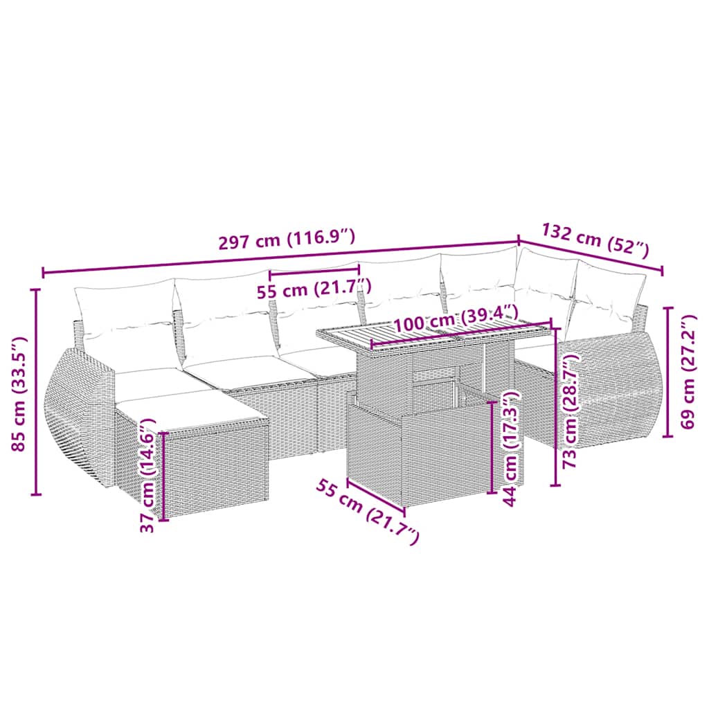 Σαλόνι Κήπου Σετ 8 τεμ. Μπεζ Συνθετικό Ρατάν με Μαξιλάρια
