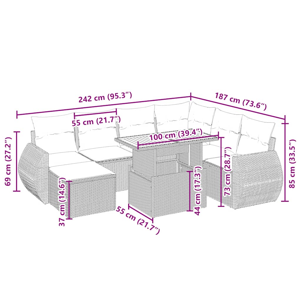 Σαλόνι Κήπου Σετ 8 τεμ. Μπεζ Συνθετικό Ρατάν με Μαξιλάρια