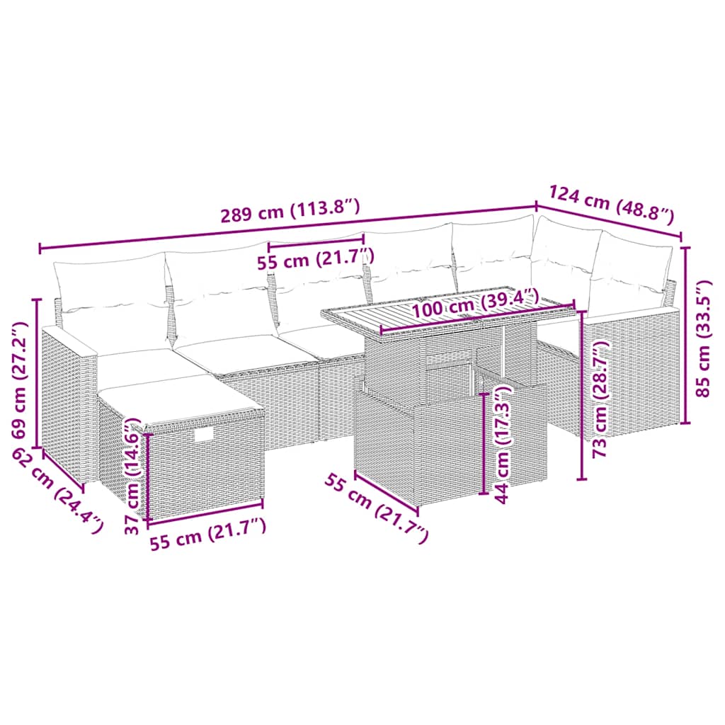Σαλόνι Κήπου Σετ 8 τεμ. Μπεζ Συνθετικό Ρατάν με Μαξιλάρια