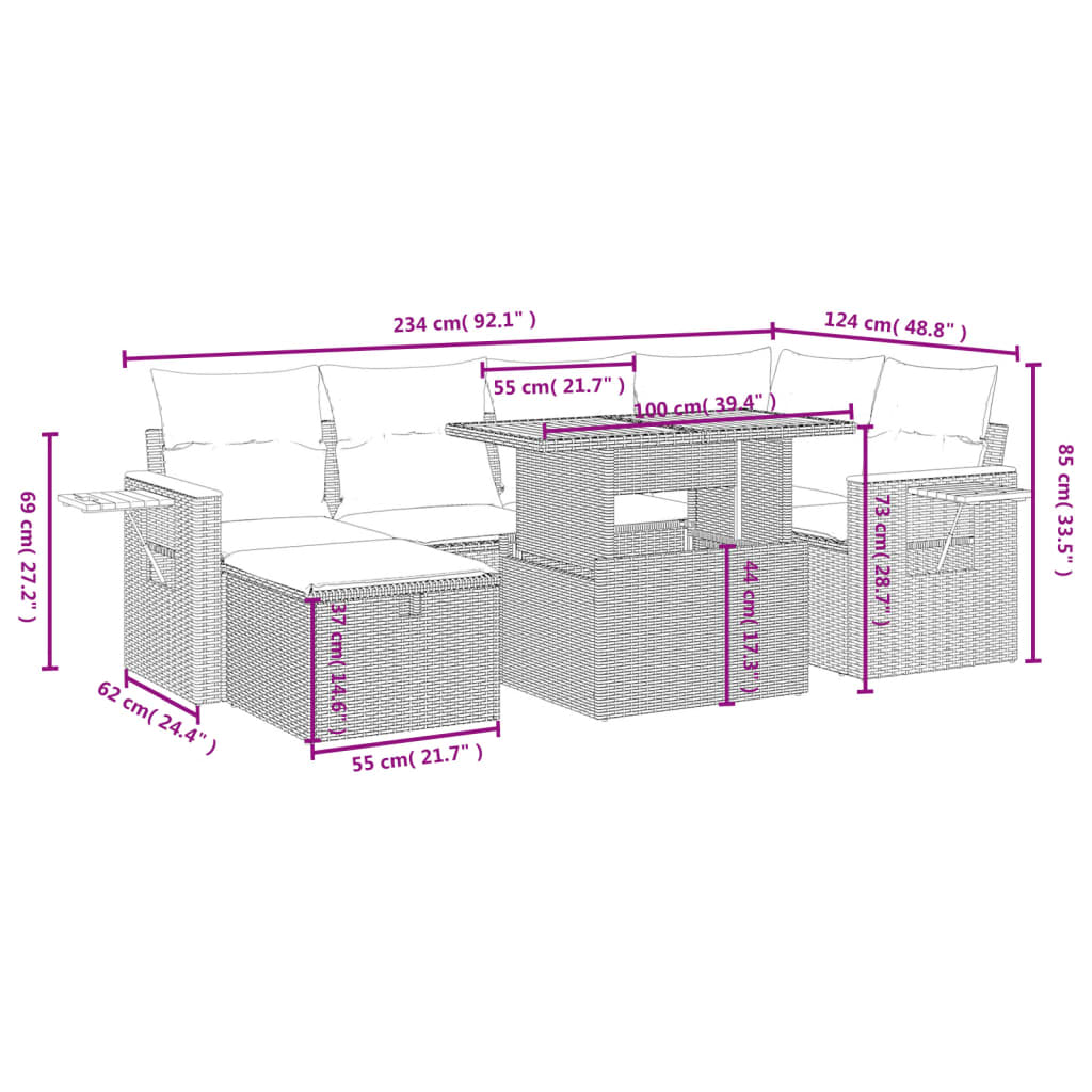Σαλόνι Κήπου Σετ 7 τεμ. Μπεζ Συνθετικό Ρατάν με Μαξιλάρια
