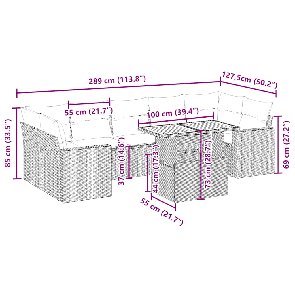 Σαλόνι Κήπου Σετ 8 τεμ. Μπεζ Συνθετικό Ρατάν με Μαξιλάρια