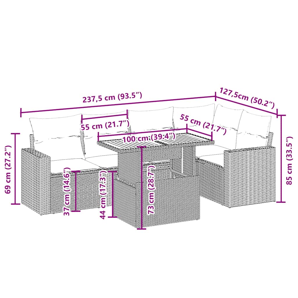 Σετ Καναπέ Κήπου 6 τεμ. Μπεζ Συνθετικό Ρατάν με Μαξιλάρια